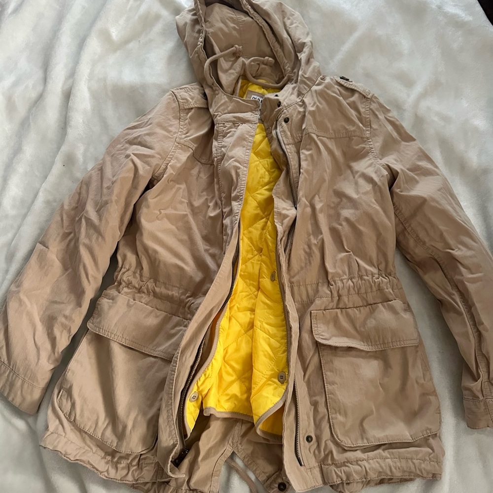Old Navy Tan Hooded Jacket with Yellow Lining